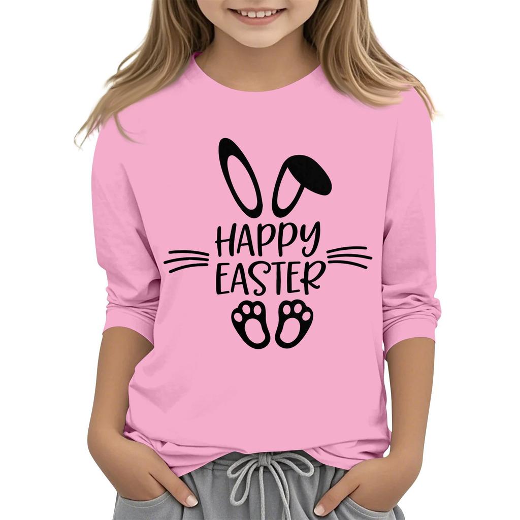 Повседневная футболка с круглым вырезом и пасхальным принтом, с рукавами 7 точек для детей