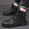 МодаЗимние Высокие ботинки Модные ботинки Кожаные Ботильоны Двойная боковая молния Нескользящая обувь Мужские Ботинки на платформе Zapatos De Hombre