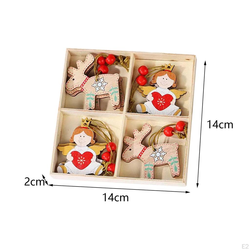 12 X Christmas Hanging Decorations Tree Pendants with Hole And Rope Wooden Cutouts for