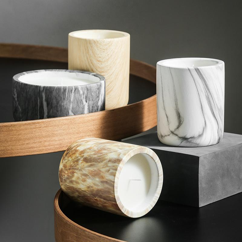 Popular Luxury Embossed Wax Scented Concrete Candles Handmade Cement Jar with Stand for Home Decoration Wedding Gifts