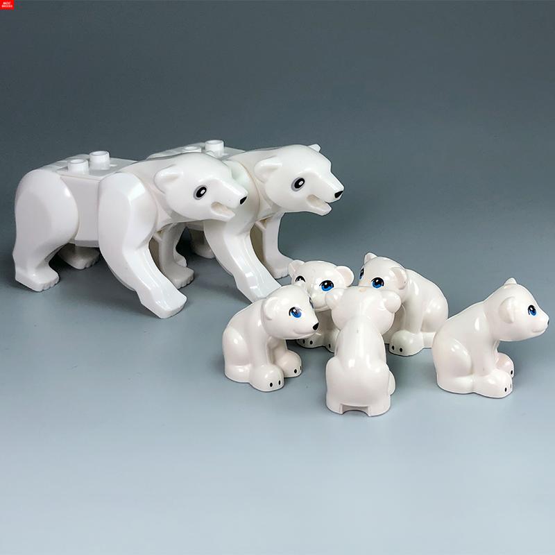 MOC Bricks Animal Zoo Tiger Leopard Elephant Wolf Shark Polar Bear Whale Building Blocks Kids Toys Farm Figures Assemble