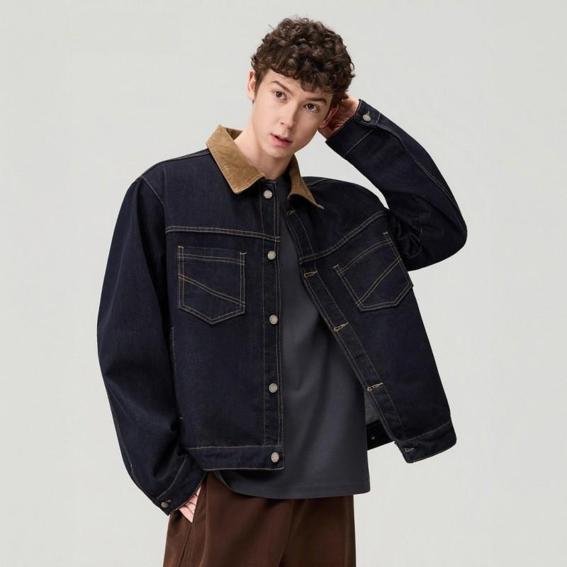 Mens Vintage Washed Denim Jacket Short Fit Casual Workwear Style Fall Lightweight Cotton Outerwear