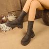 Свободные Женские Ботинки из Мягкой Кожи Мягкая Эластичная Подошва Не Устают Ноги Теплые Дышащие Толстая Подошва Увеличение Роста Модные Удобные Ботинки Мартин