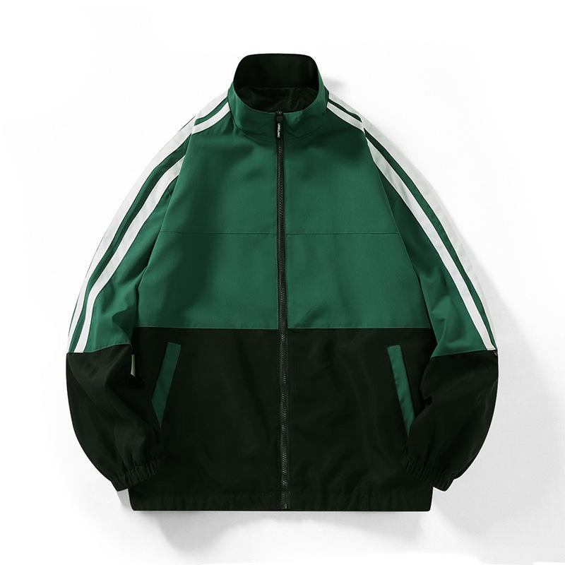 Spring and Autumn New Style Splicing Contrasting Color Jacket Men's Stand-up Collar High Street Jacket Trendy Two-pole Loose Top