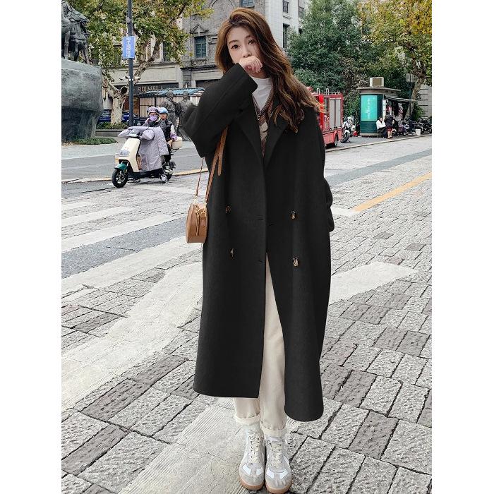 Women's Pink Double-Faced Cashmere Mid-Length Hepburn-Style Coat - 2025 Autumn/Winter Korean Fashion