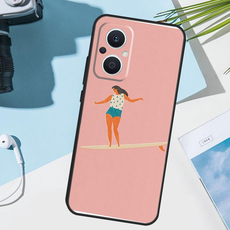 Чехол для телефона OPPO Reno 14 Pro 10 11 12 13 14F 13F 12F 11F 7 8 Lite, Чехол для телефона OPPO Find X9 X6 X5 X8 Pro, Серфборд Серфинг Серф-девушка