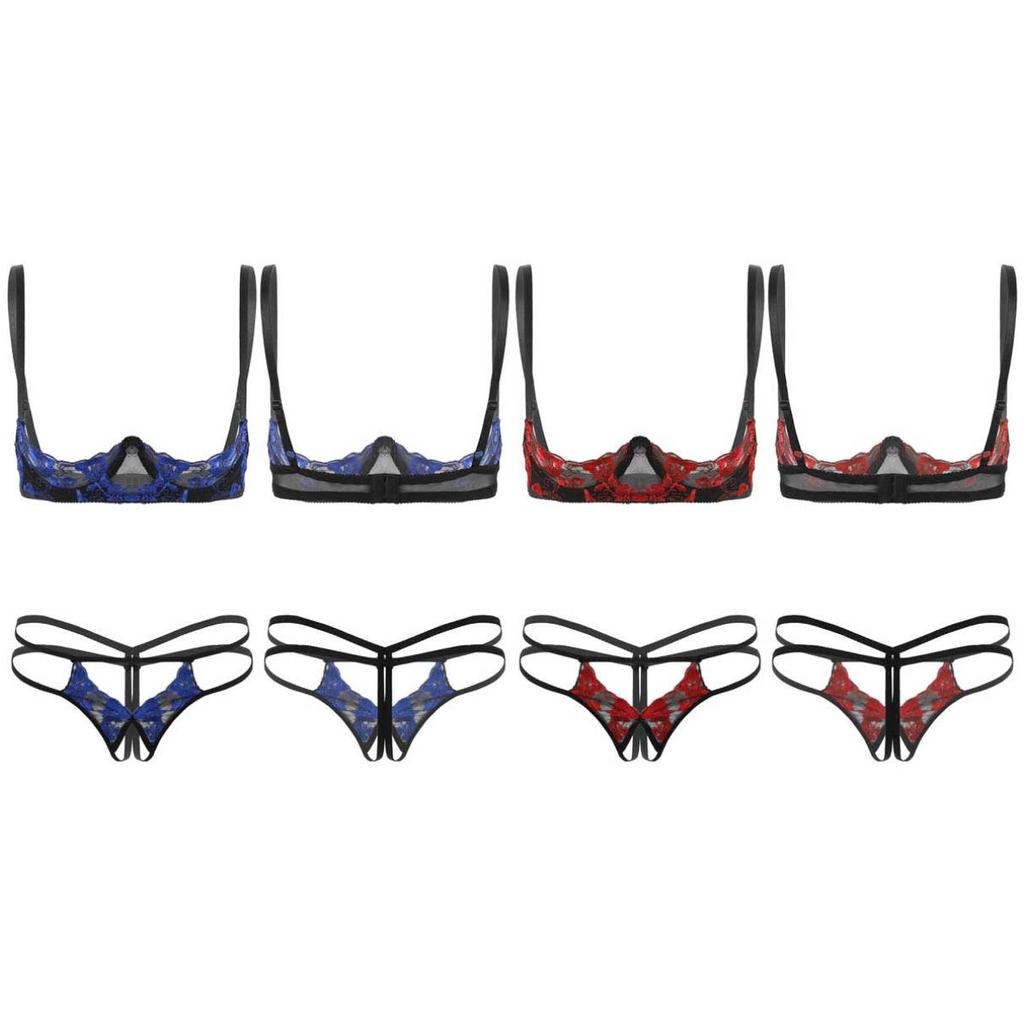 Женский комплект кружевного нижнего белья с вышивкой, бюстгальтер без подкладки на 1/4 чашки с трусиками, нижнее белье-стринги