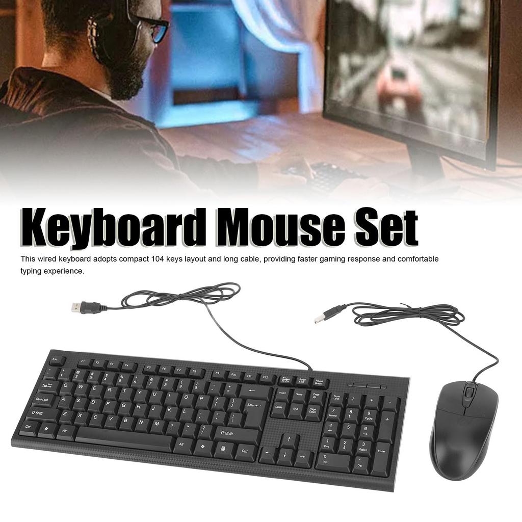 Keyboard and Mouse Combo, 104-Key USB Wired Non-Slip Waterproof Keyboard and Mouse Set for Gaming and Office Use
