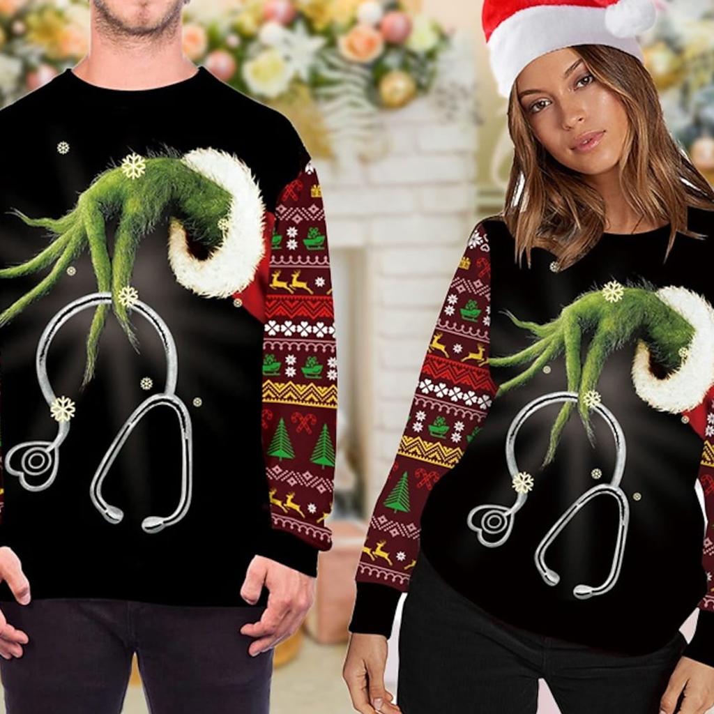 Женский повседневный модный рождественский принт с длинным рукавом, пуловер с Санта-Клаусом, повседневная толстовка