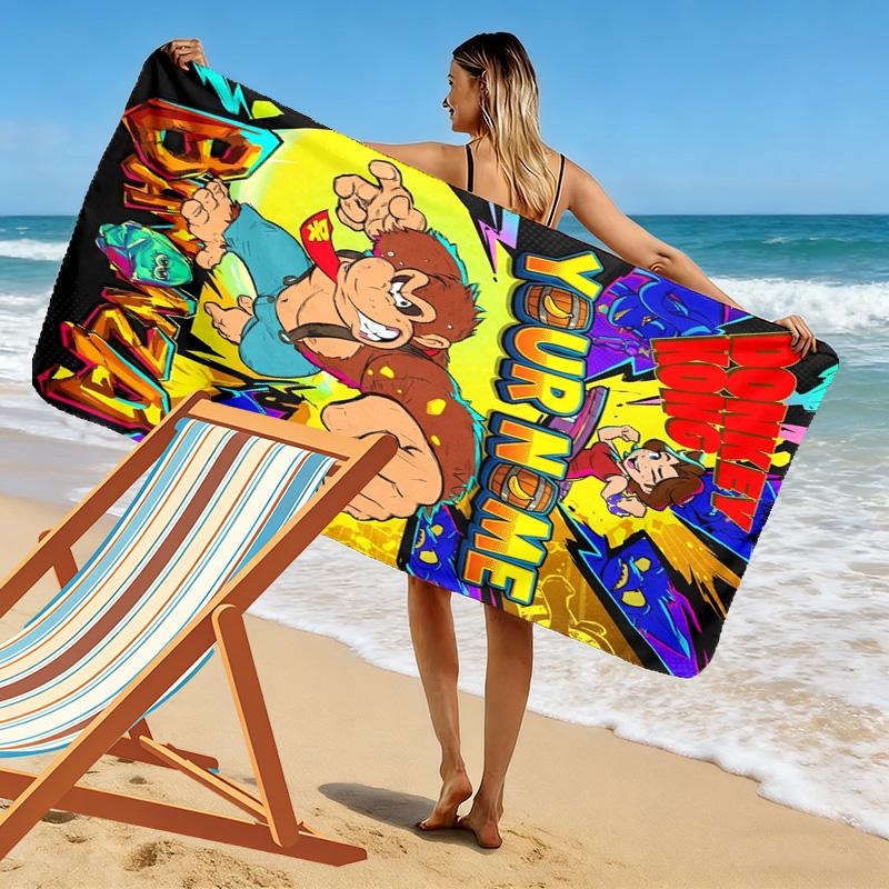 Name Custom Donkey Kong Print Beach Towel, Large Soft Quick Dry Towel for Beach Camping Swimming