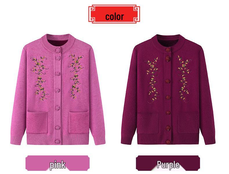 Женский кардиган с плюшевой подкладкой - Весенне-осенний вязаный свитер для женщин среднего и пожилого возраста