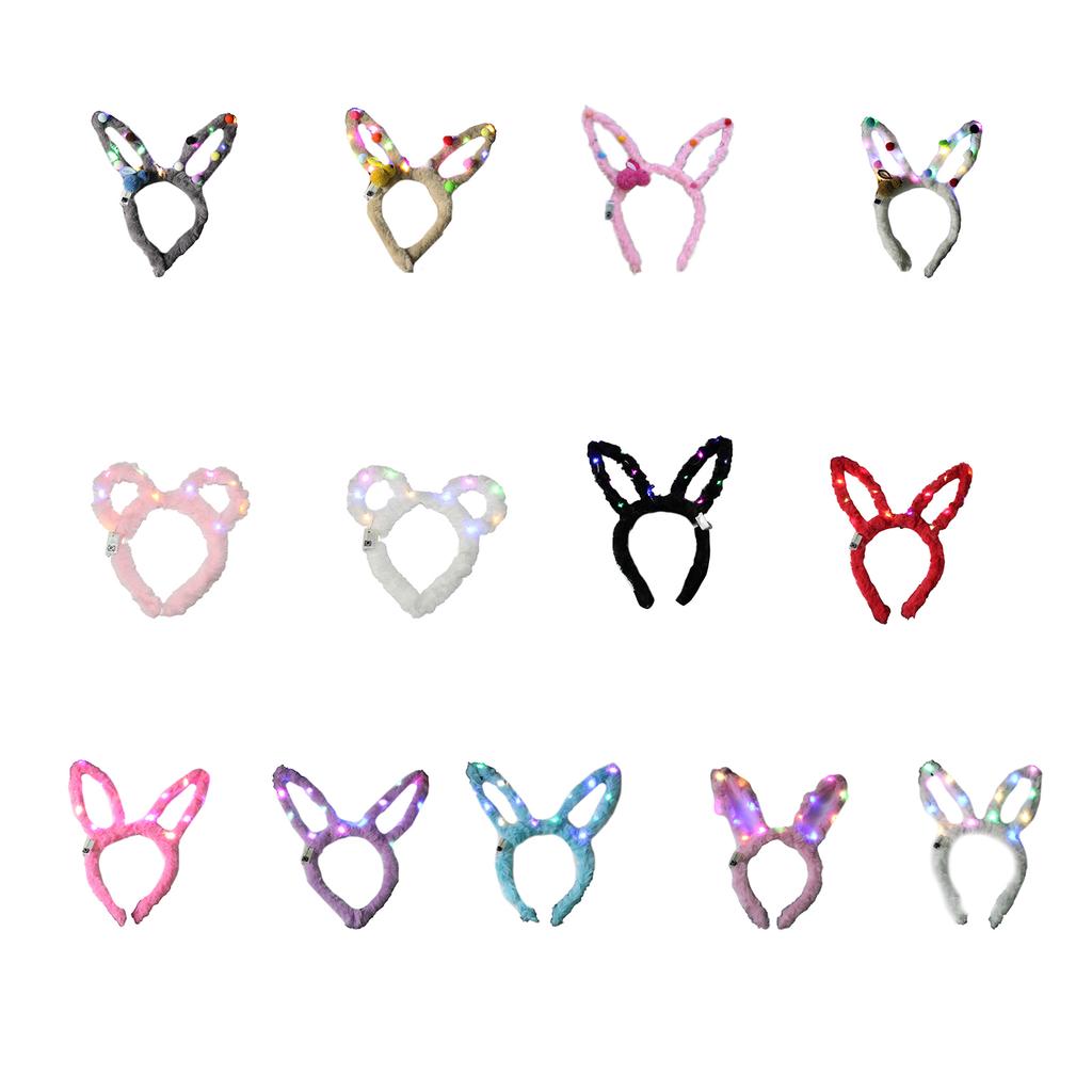 Lovely LED Rabbit Ear Headband New Year Party Flashing Light Plush Hairhoop Carnival Party Headwear RaveProps Headdress