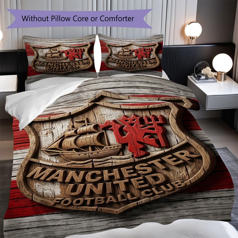 Manchester Heritage Emblem Three-piece set (1 * duvet cover + 2 * pillowcase, without core) 2D Flat Duvet cover and pillowcase Christmas birthday gift