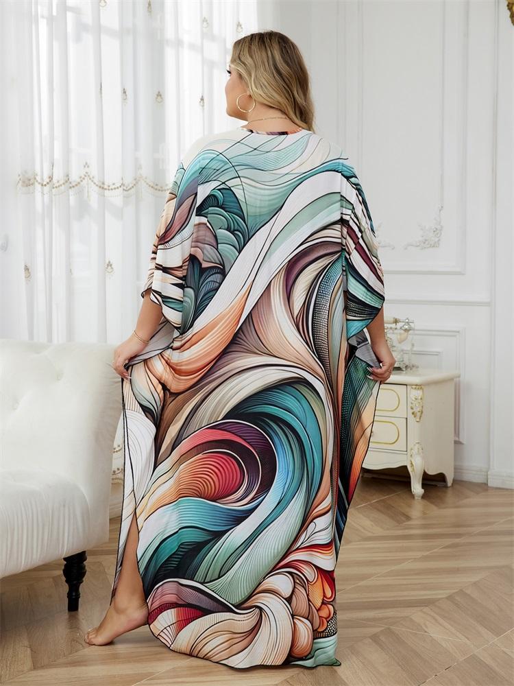 EDOLYNSA Сексуальное черное платье-кафтан большого размера с V-образным вырезом и рукавами «летучая мышь» для пляжа 2024 года, летняя пляжная одежда для отдыха, купальный костюм, накидка