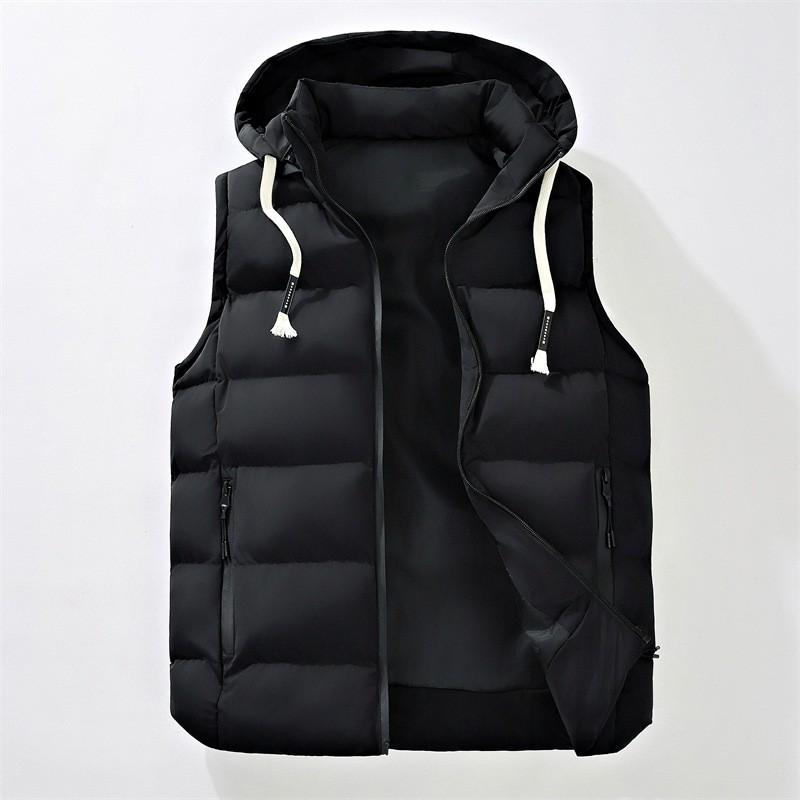 Mens Hooded Vest Winter Loose Thick Warm Sleeveless Jacket Casual Outerwear Young Adults