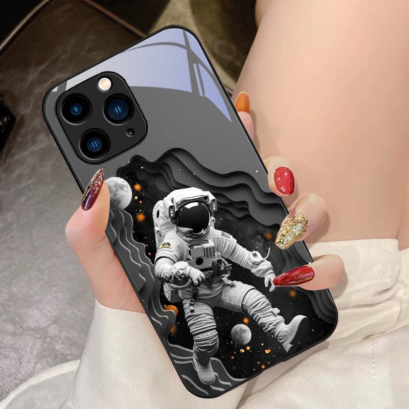 Луна и астронавты для iPhone 16 Pro Max 15 Pro 14 13 12 Mini 11 XS M Ax XR 7 8 Plu SE 2022 Чехол для телефона из закаленного стекла
