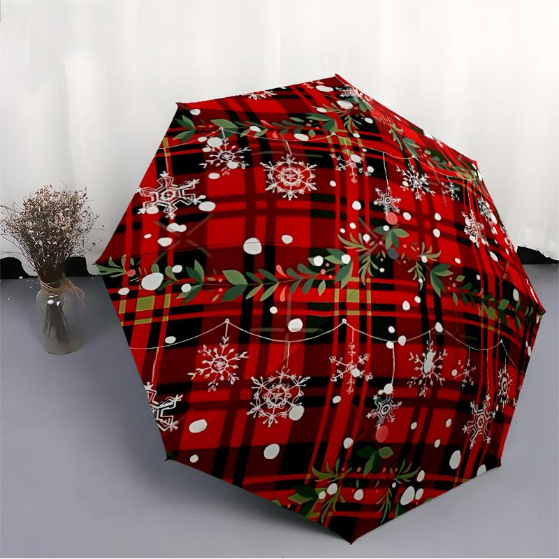 1pc Red Plaid Automatic Folding Umbrella & Self-Folding Canopy - Heavy-Duty 8-Rib Iron Frameyy251231021