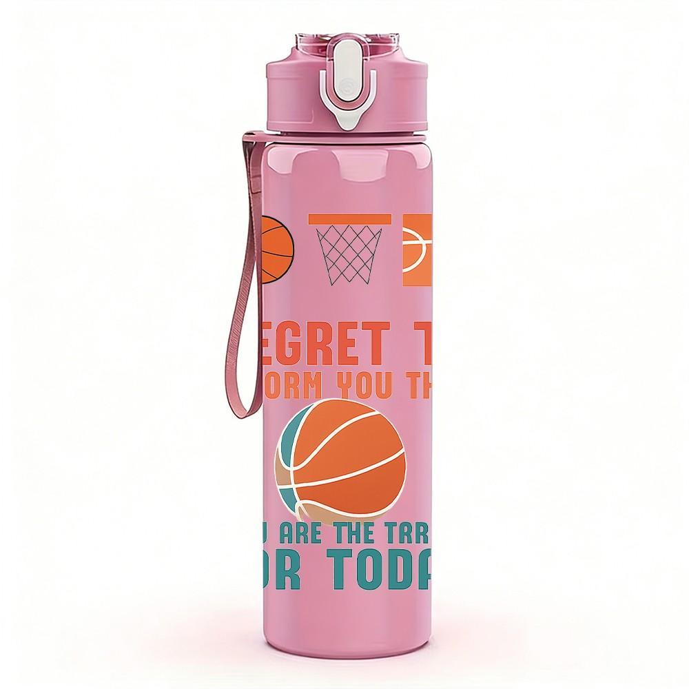 1PC Regret To Miss Basketball Letter 750ml Color Plastic Sports Water Bottle Leakproof Flip Straw Lid Suitable for Sports Office Home Use