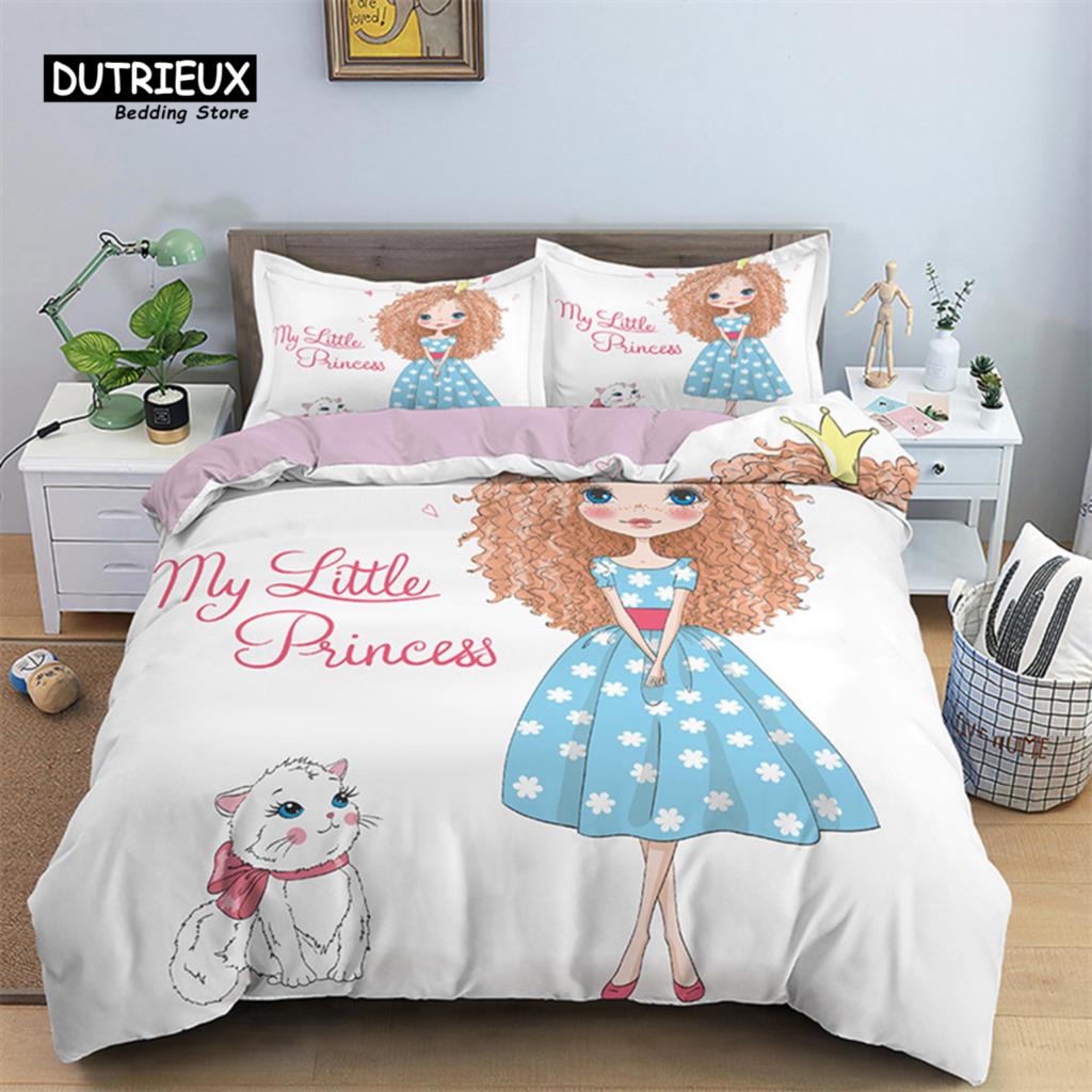 Cartoon Ballet Girl Toddler Bedding Set For Kids Teen Girls Microfiber Modern Swan Cat Unicorn Print Duvet Cover Bedroom Decor