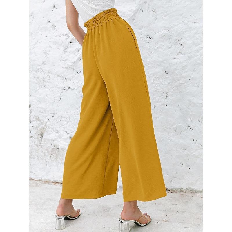 YYFS Women's Fashion Casual Solid Color Print High Waist Trousers Pants & Capris