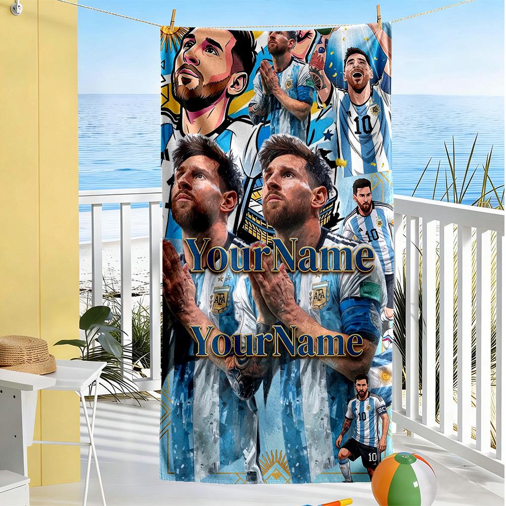 Messi Customized Name Beach Towel Soft Durable Quick-Dry Suitable for Swimming Gym Camping Yoga Vacation