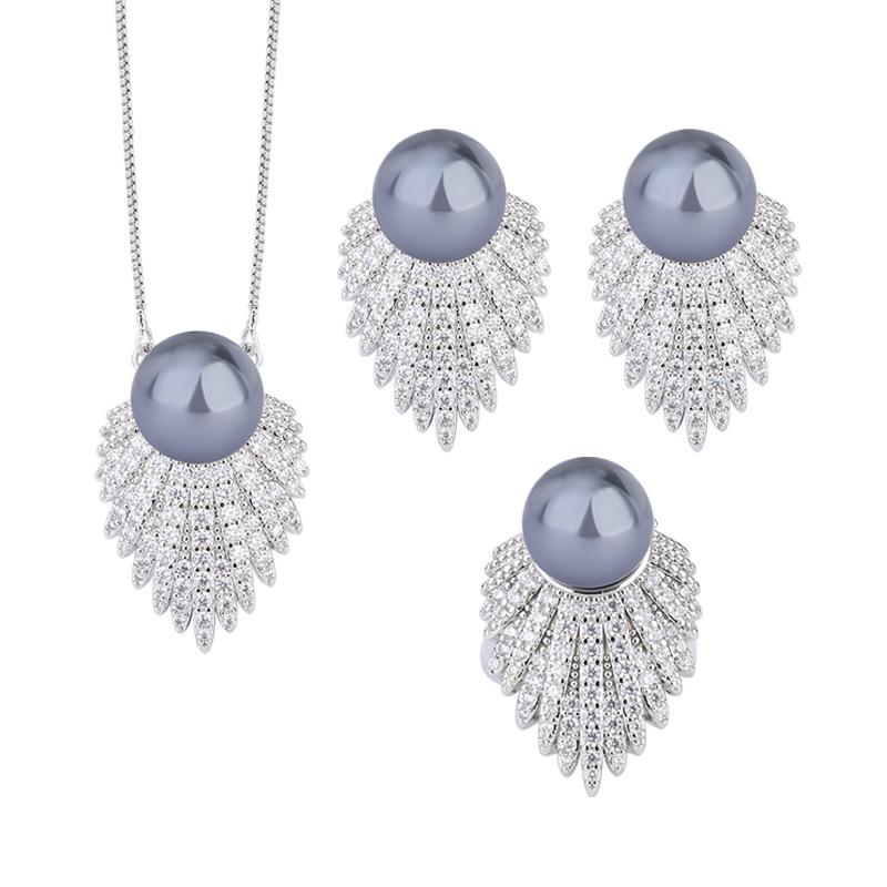 Huabi Jewelry Copper Bottom Gold-Plated Inlaid Fritillary Pearl Grey Pearl Set 12Mm