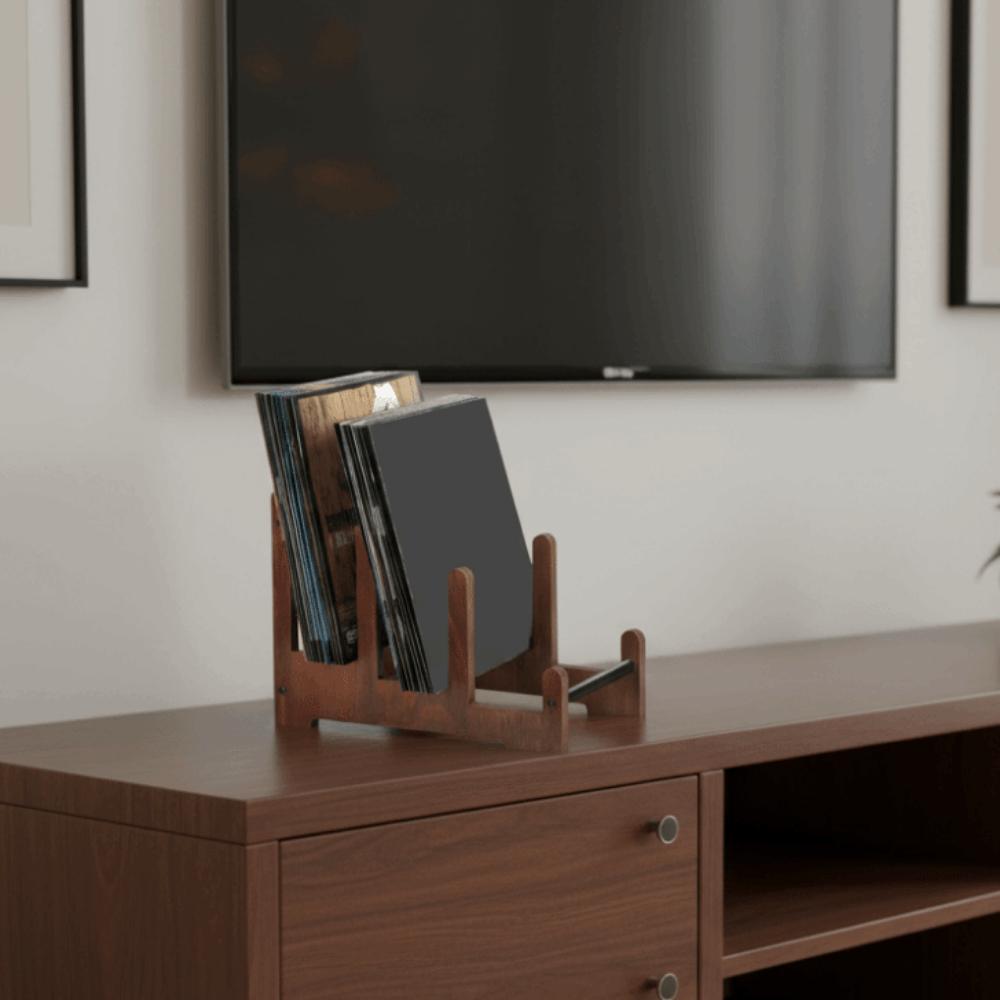 Large Capacity Vinyl Record Holder Brown Book Storage Rack Vintage CD Display Stand CDs