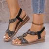 Bohemian Wedge Sandals for Women Summer 2025 Fashion Rhinestone Decor Walking Sandals Woman Comfort Non Slip Outdoor Beach Shoes