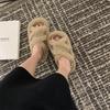 Thick-bottomed Cross-strapped Fluffy Slippers for Women's Autumn and Winter Outer Wear New Fashionable Plush Warm Cotton Slippers