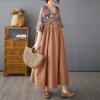 2025 Summer Plus Size Dress Women Casual Linen Dress Loose Basic Floral Long Vintage Dress Maxi