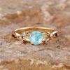 Boho Female White Round Fire Opal Stone Ring Cute Gold Color Summer Wedding Jewelry For Women