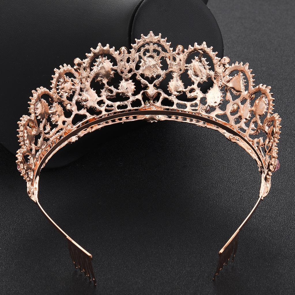 Rose Gold Bridal Crown Pink Diamond High End Crystal Crown Tiara  Wedding Accessories Crown Comb