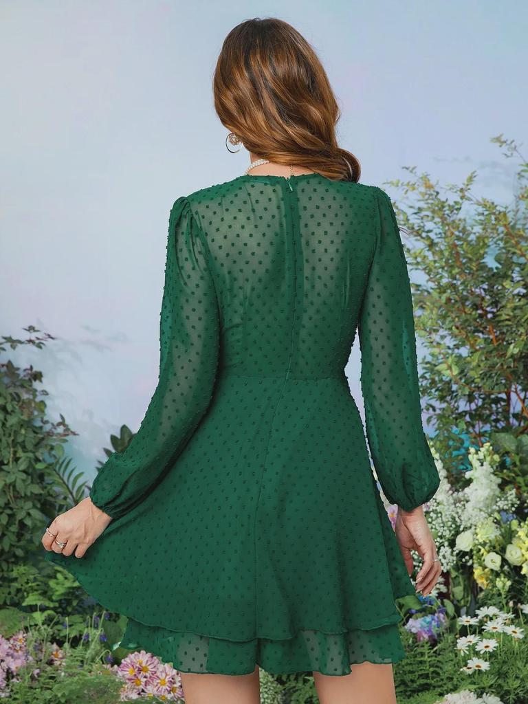 Высококачественное шифоновое платье с V-образным вырезом для женщин - летний европейский и американский стиль, облегающая посадка, элегантная короткая юбка для поездок на работу