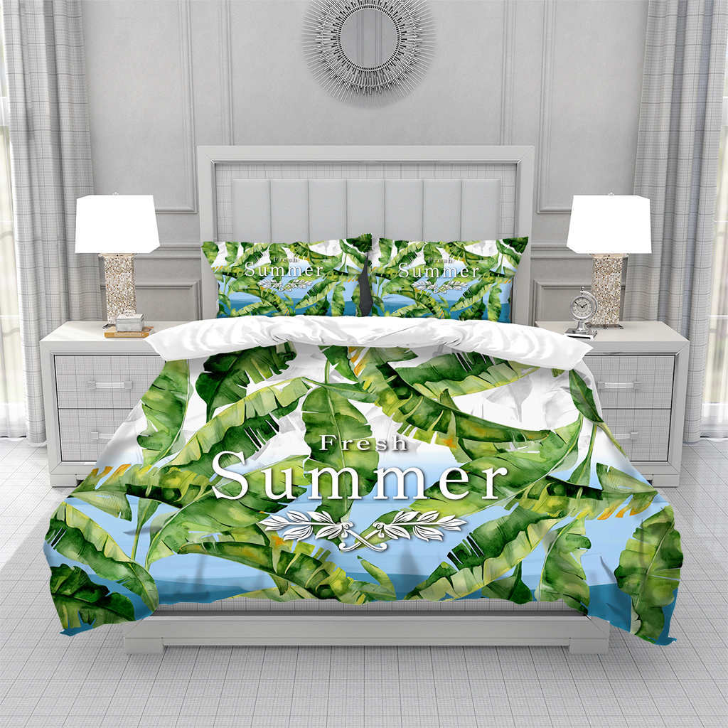 Tropical Hawaii King Queen Duvet Cover Hello Summer Palm Leaf Quilt Cover Exotic Bedding Set 2/3pcs Polyester Comforter Cover