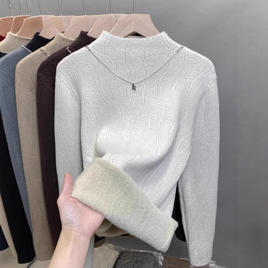 Цельный бархатный свитер, женский толстый бархатный пуловер, полувысокий ворот, вязаный свитер, внутренний топ, модный на осень и зиму