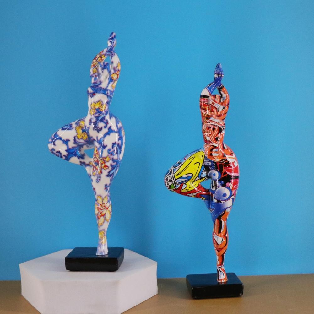 Граффити Йога Леди Фигурки Цветные Абстрактные Танцующая Сексуальная Женщина Скульптура Смоляная Фигура Статуэтка Декор для Дома Гостиной Рабочего Стола