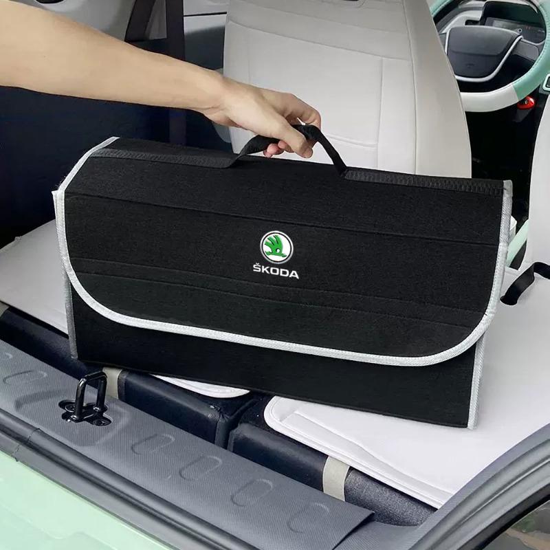 Car Soft Felt Storage Bag Organizer Car Foldable Trunk Bag Car Accessories For Skoda Octavia MK2 MK3 2 A7 Fabia Karoq Kodiaq Superb Rapid Yeti