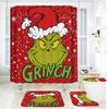 Bathroom Shower Curtain Four-Piece Green Hair Monster Christmas Green Waterproof Shower Curtain Toilet Partition Curtain Bath Mat