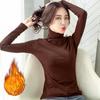 Turtleneck Thin Velvet Base Shirt for Women Long Sleeve Solid Color Korean Version Women's Clothing Warm Slim Fit Sleek T-shirt for Women