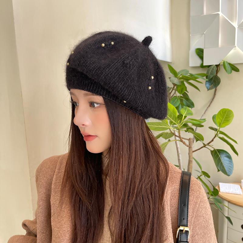 Зимняя теплая шапка, термошапка, женская, берет, эластичная, трикотажная, однотонная, мягкая, плотная, ветрозащитная, декоративная