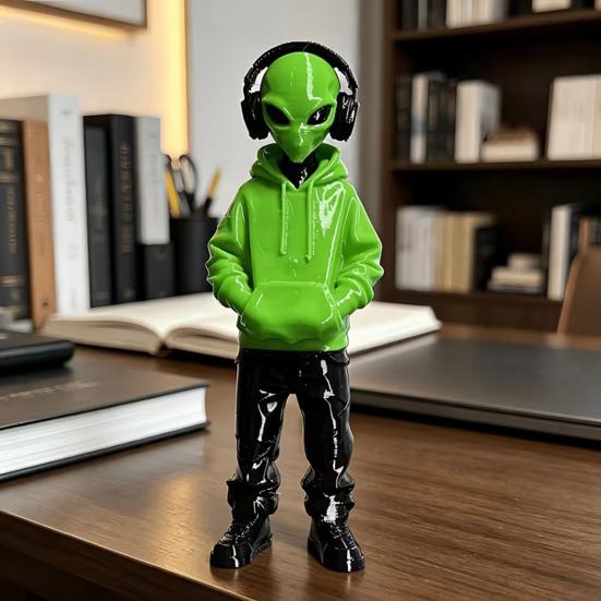 Эстетичные Украшения для Комнаты 3D Печатная Фигурка Инопланетянина с Худи и Наушниками, Модный Персонализированный 3D Коллекционный Орнамент для Рабочего Стола, Статуэтка в Киберстиле
