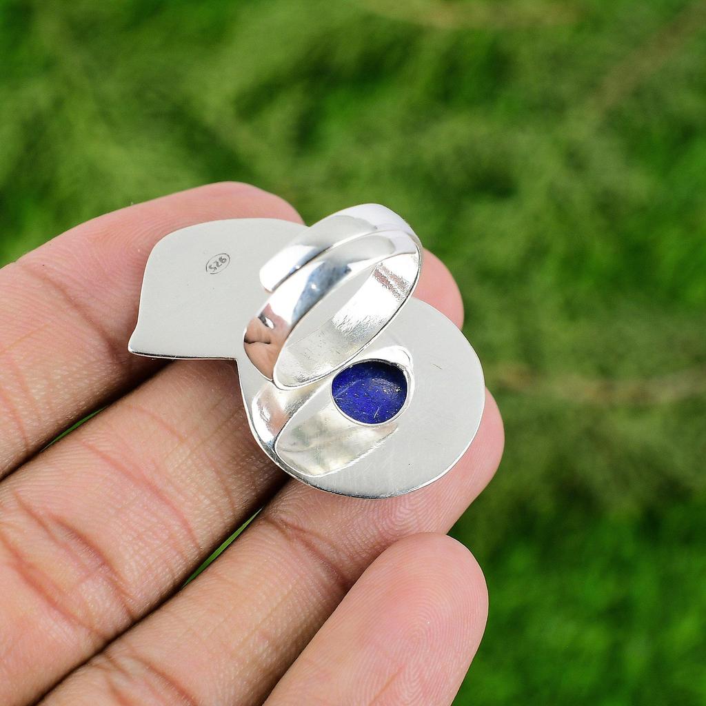 Sterling Silver Round Natural Lapis Lazuli Bezel Solitaire Elegant Ring Jewelry