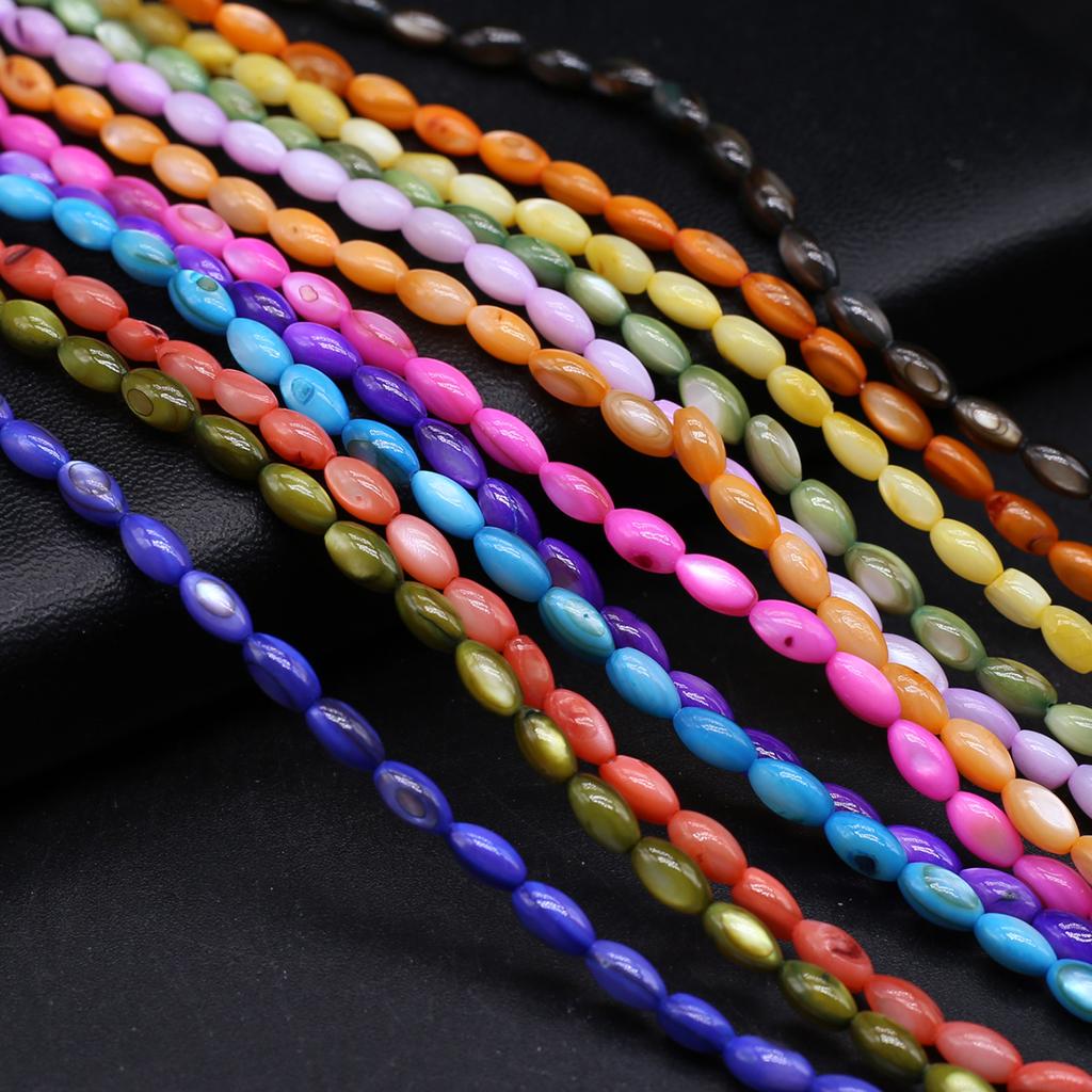 1Strand Natural Freshwater Shell Beads Dyeing Rice Shape Loose Spacer Beads for Jewelry Making DIY Necklace Bracelet Earring Accessories 4x8mm