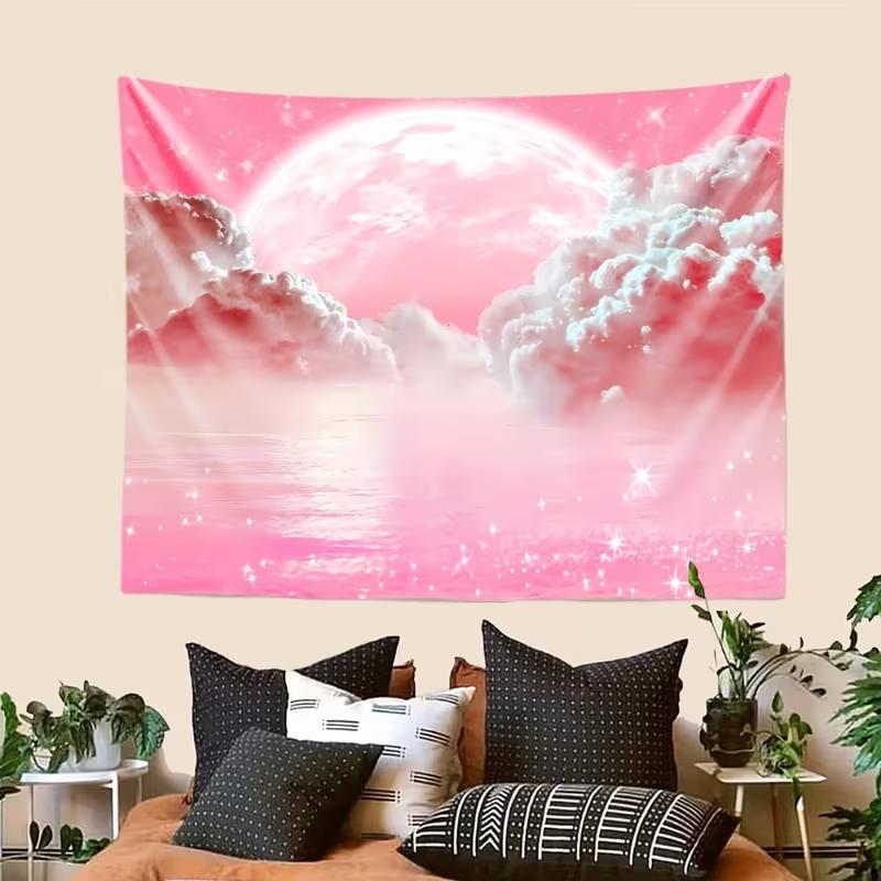 2D Magical Pink Sky Tapestry Moon Themed Event & Party Background