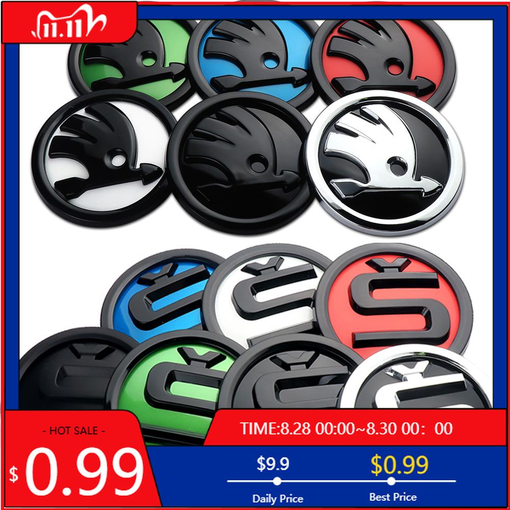 Car Sticker 2pcs 80/90/100mm Car Front Hood Badge Rear Trunk Emblem Sticker for Skoda Rapid Fabia Octavia 2 A7 Yeti Superb 3 A5