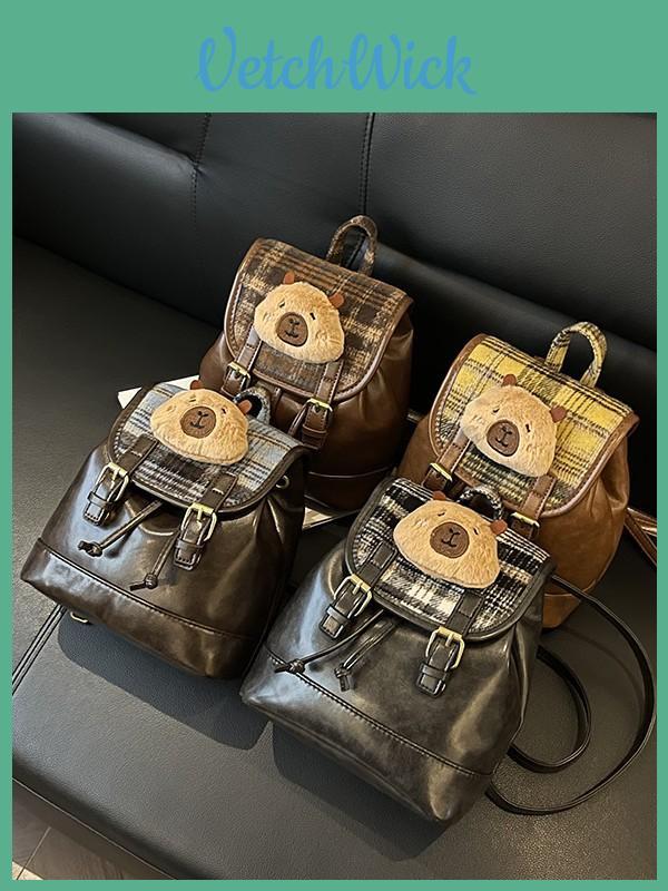 Retro Checkered Womens Backpack Made Of Pu Leather For Street Style And Travel