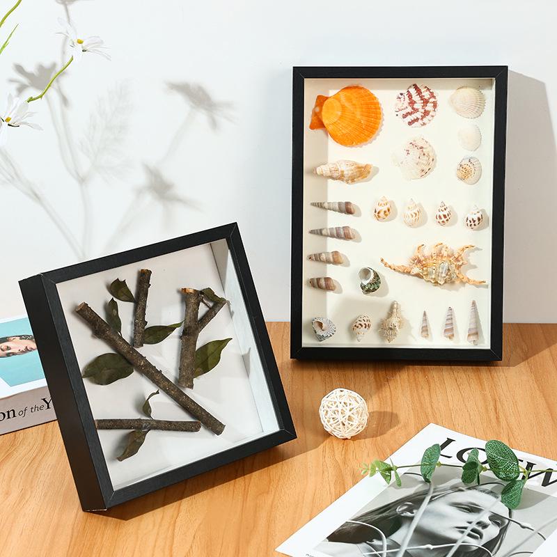 3D Wall-Mounted Solid Wood Photo Frame for Dried Flowers and Butterfly Specimens - Handmade DIY Display Stand