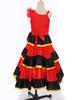 Girls Color Block Dance Dress Asymmetrical Shoulder Tiered Ruffles Wide Hem Flamenco Costume Headwear