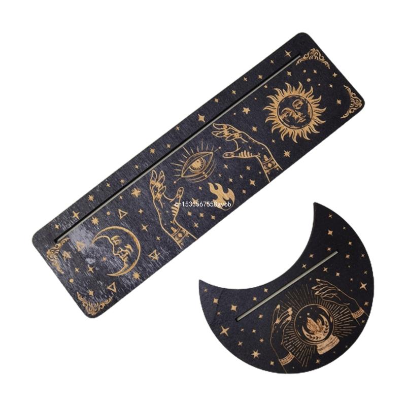 2 Pieces Wooden Tarot Card Stand Holder, Moon Shape and Rectangle Wooden Tarot Card Display Stand Base for Oracle Lenormand Meditation
