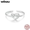 Женское кольцо из стерлингового серебра 925 пробы, простое сердце с полым отверстием и узлом, регулируемые кольца в форме сердца в стиле минимализм